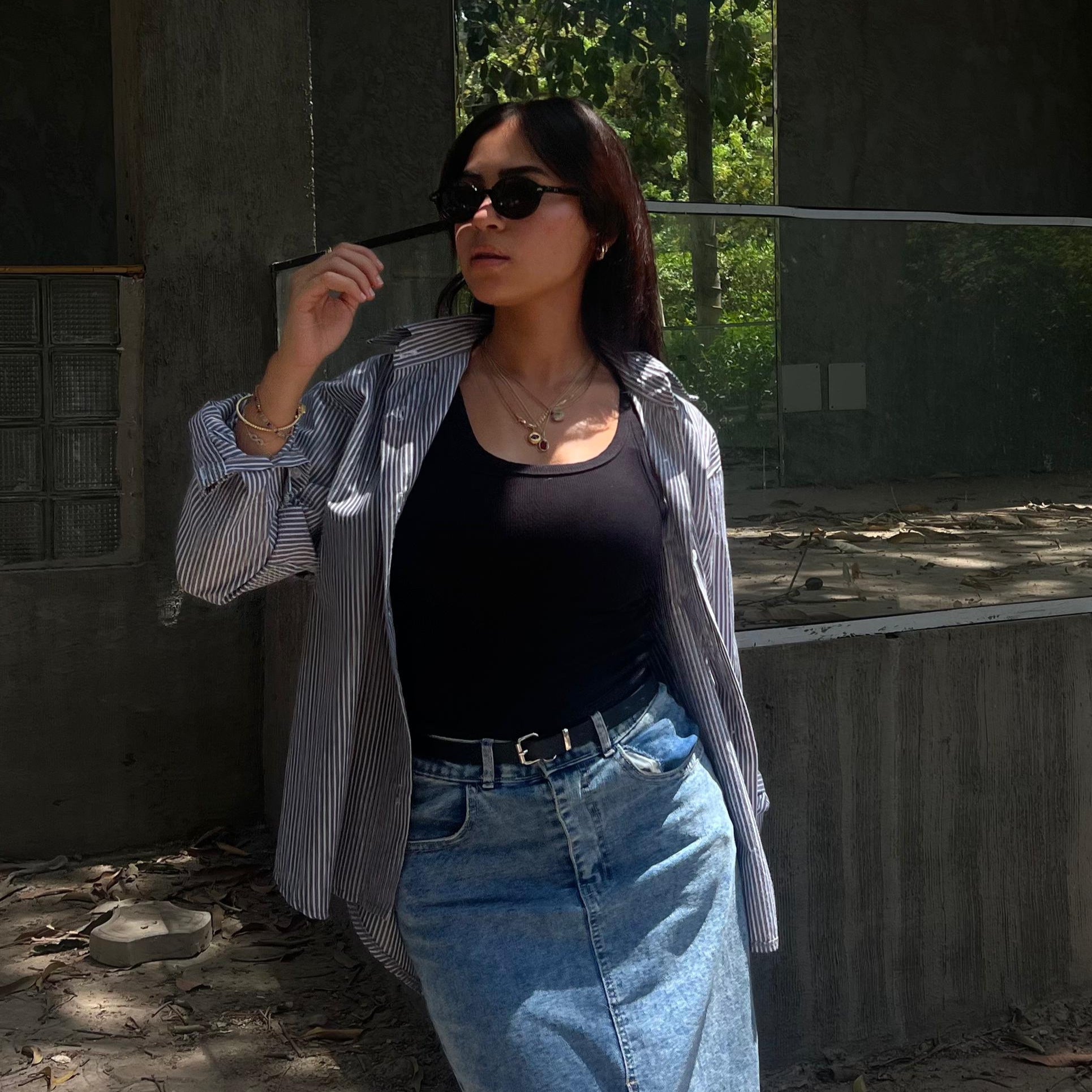 Gray Striped 3-in-1 chemise