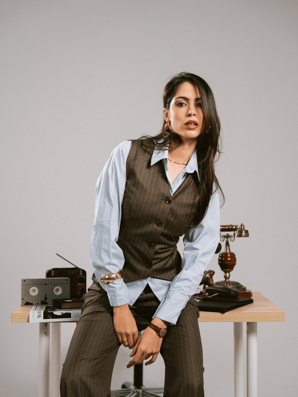 AMBER BROWN STRIPED VEST