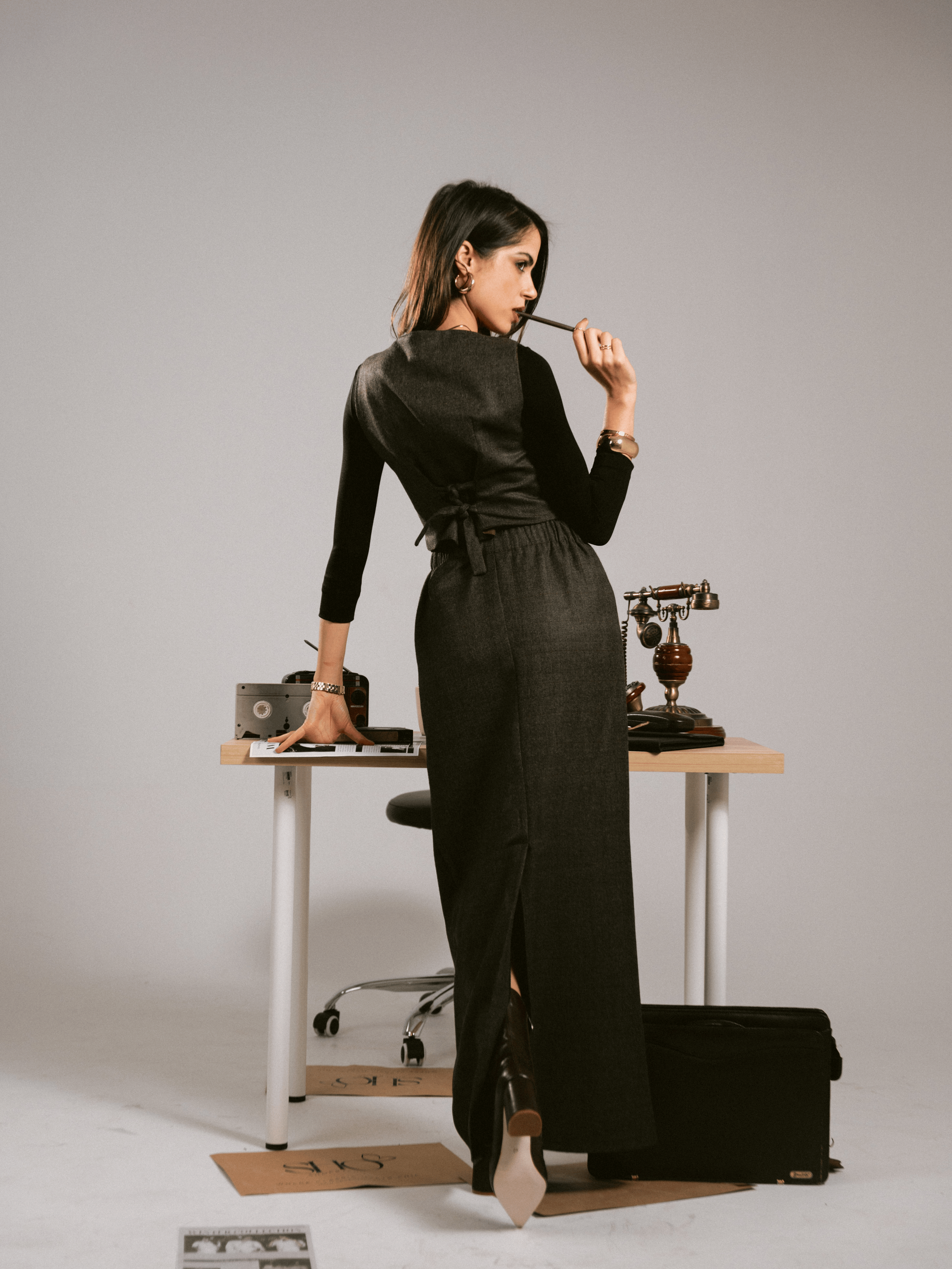 ESPRESSO BROWN VEST-SKIRT SET