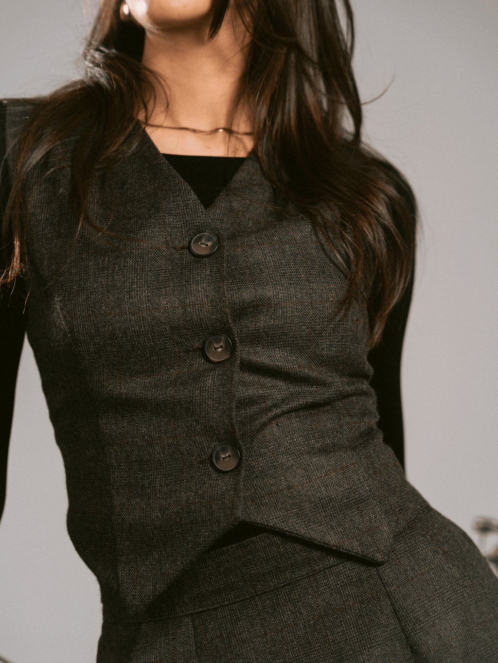 ESPRESSO BROWN VEST-SKIRT SET