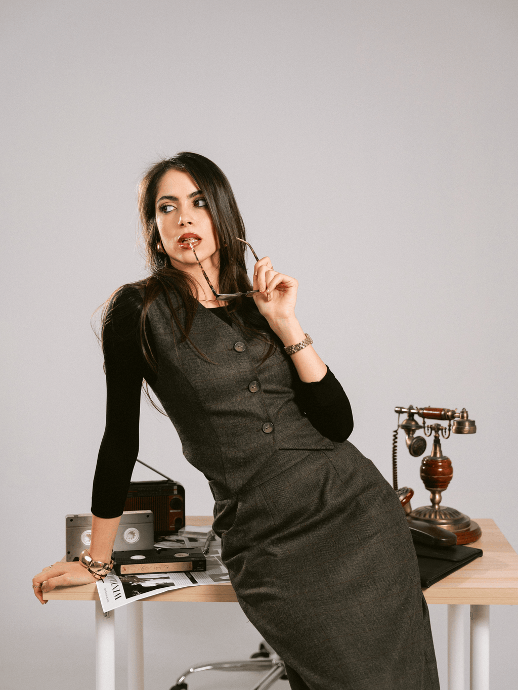 ESPRESSO BROWN VEST-SKIRT SET