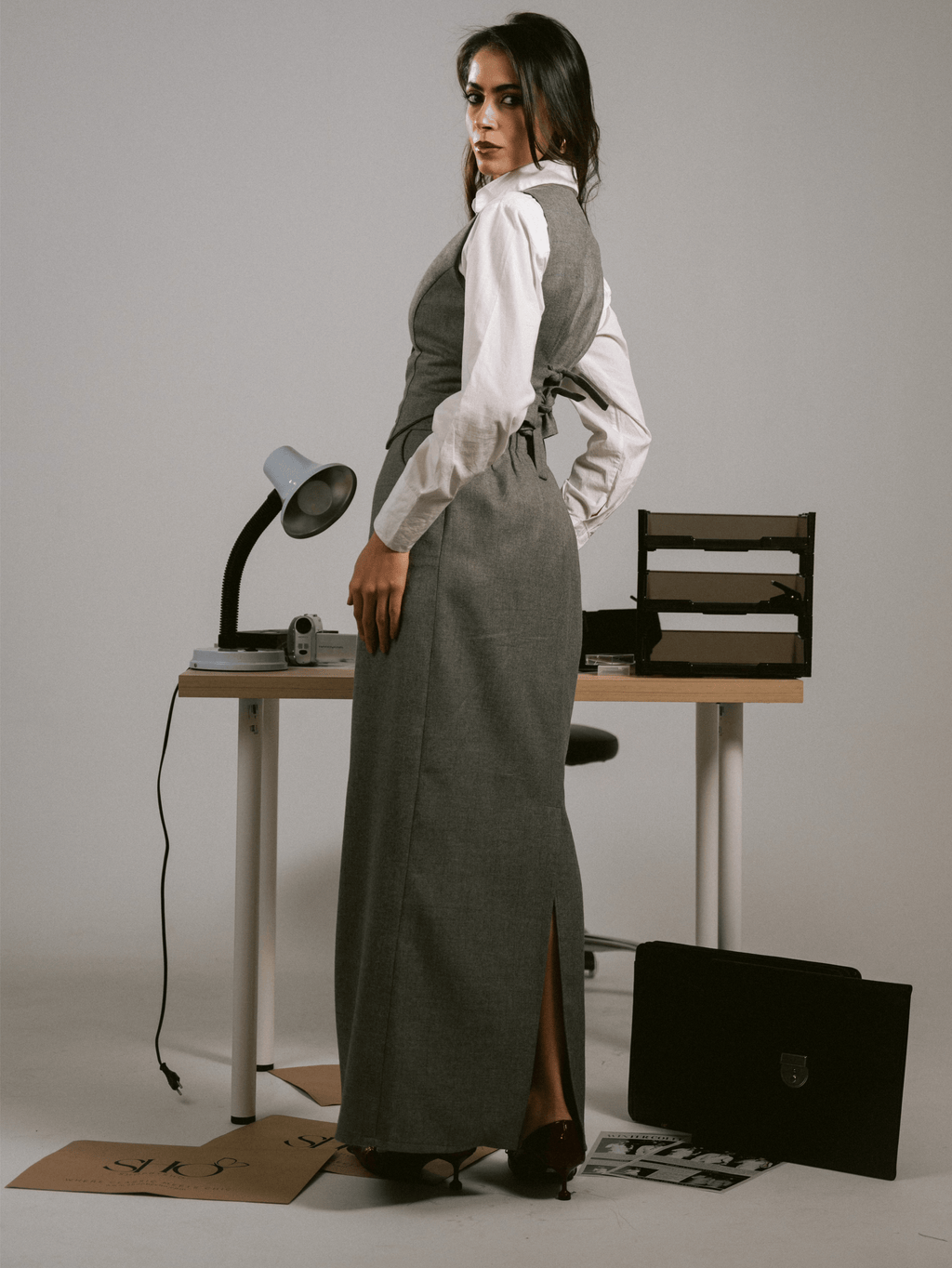 CLASSIC GREY VEST-SKIRT SET