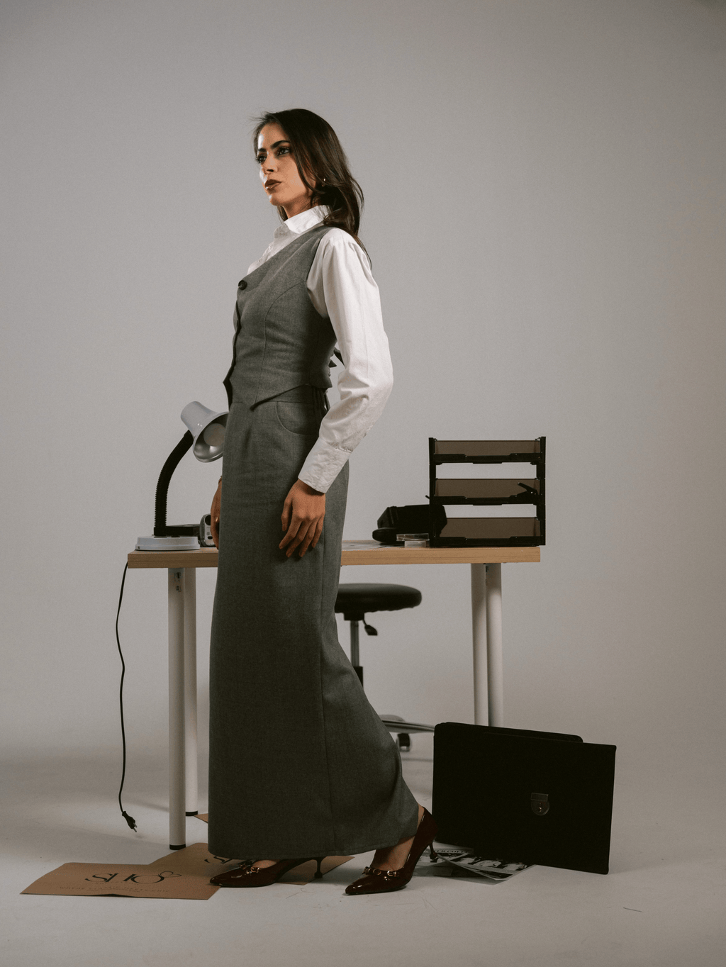 CLASSIC GREY VEST-SKIRT SET