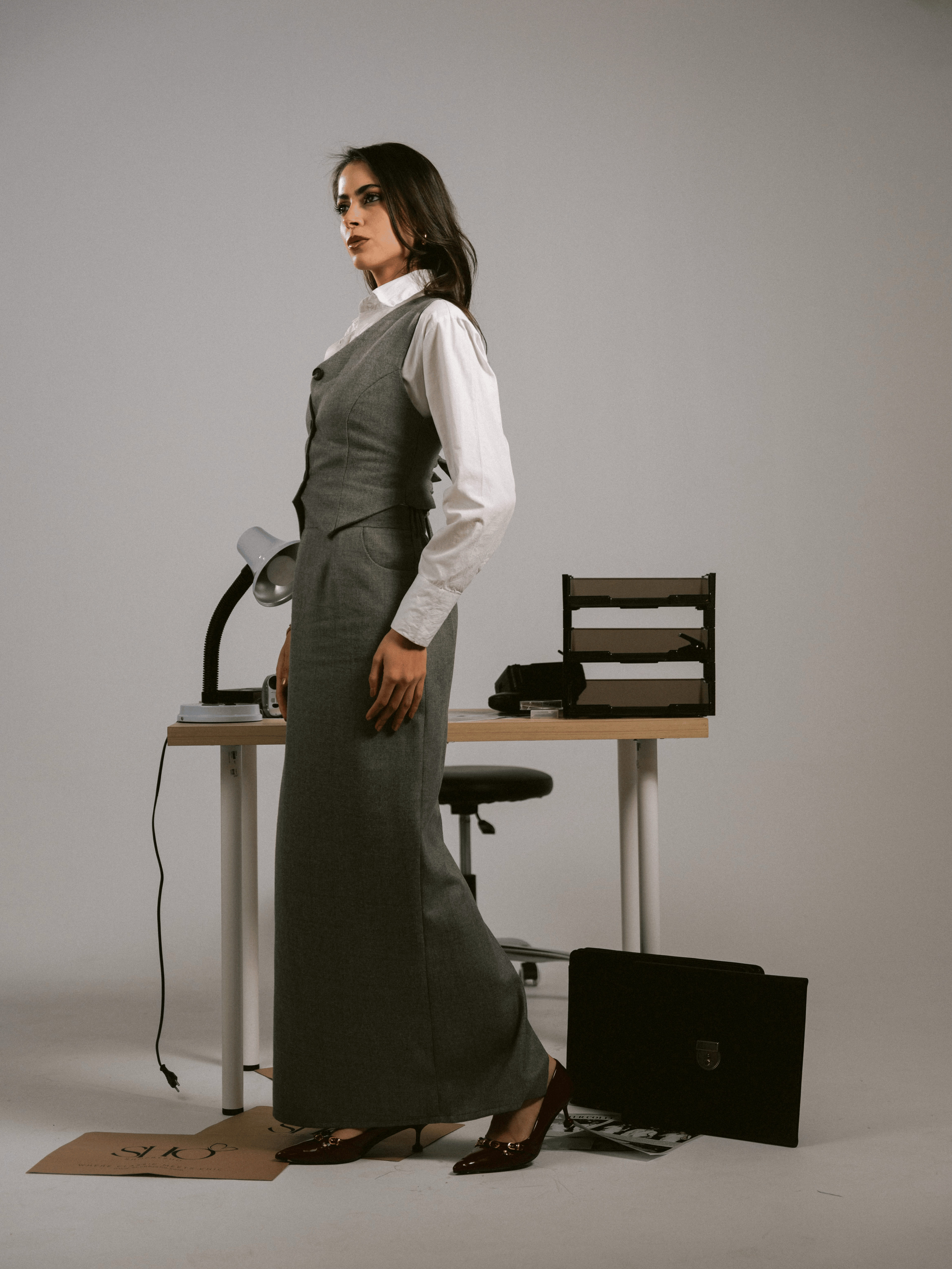 CLASSIC GREY VEST-SKIRT SET