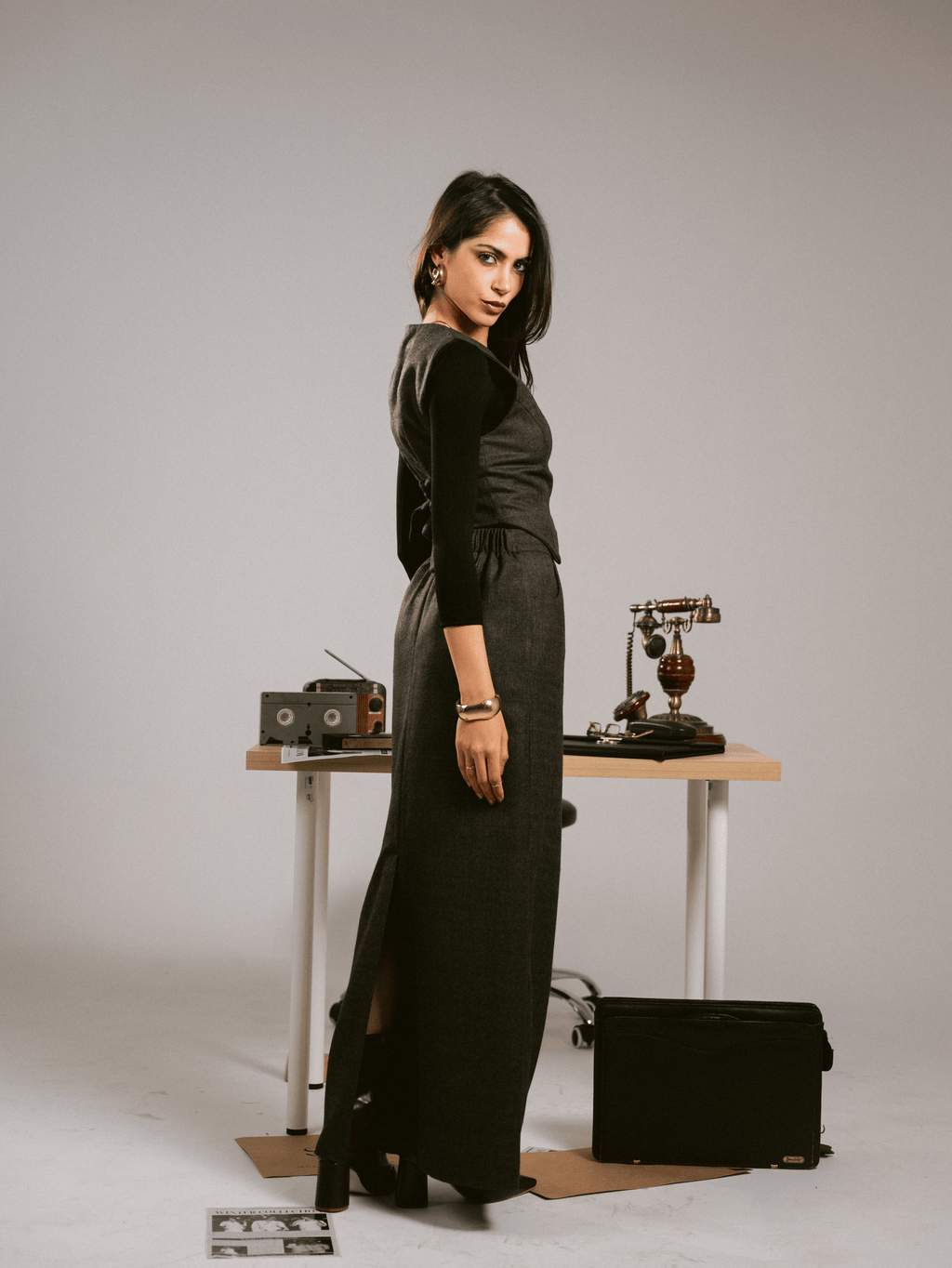 ESPRESSO BROWN VEST-SKIRT SET