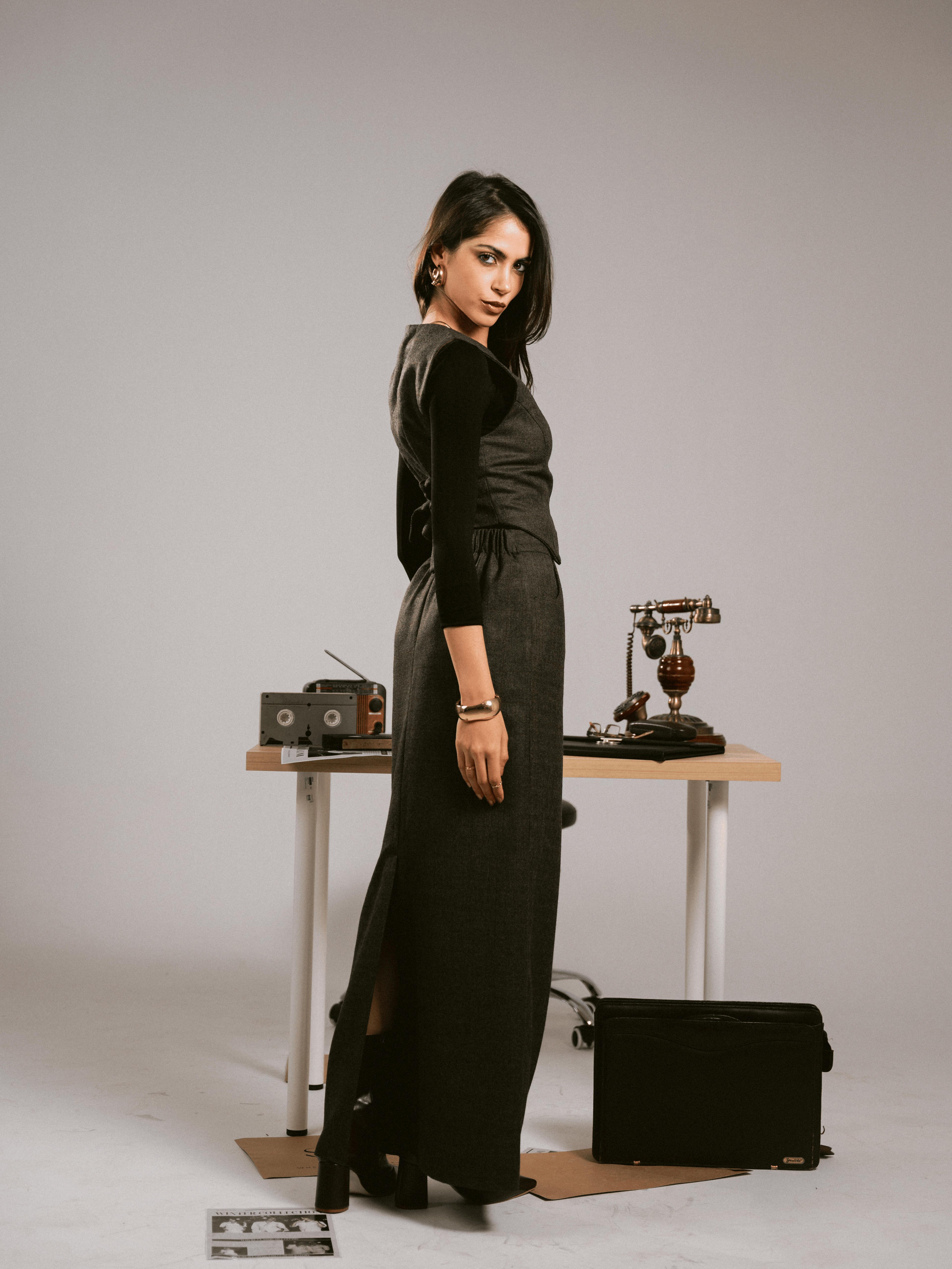 ESPRESSO BROWN VEST-SKIRT SET