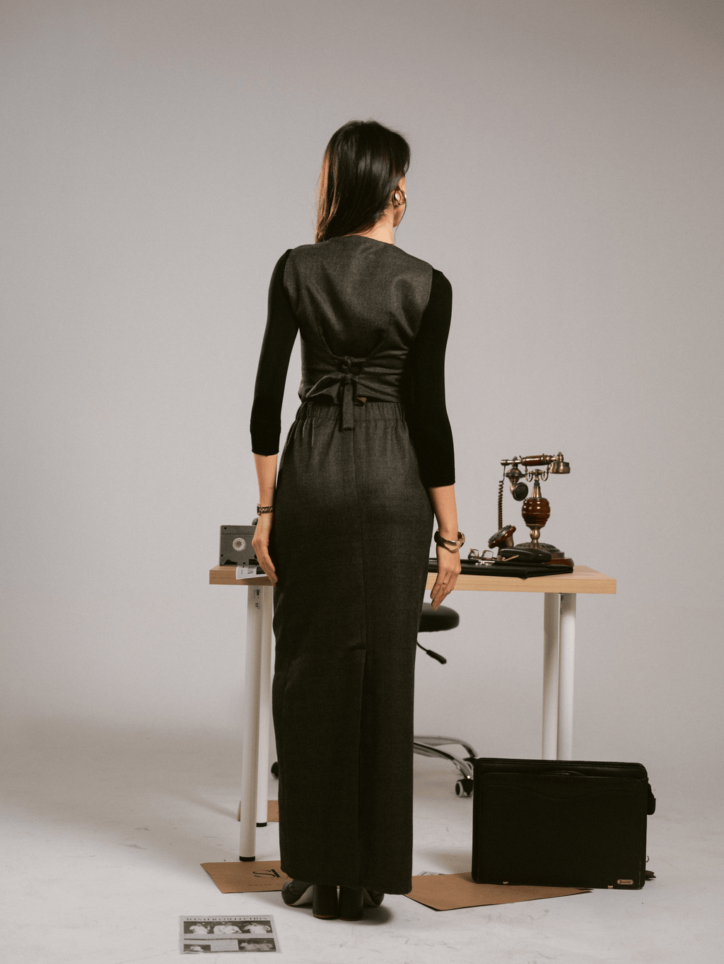 ESPRESSO BROWN VEST-SKIRT SET