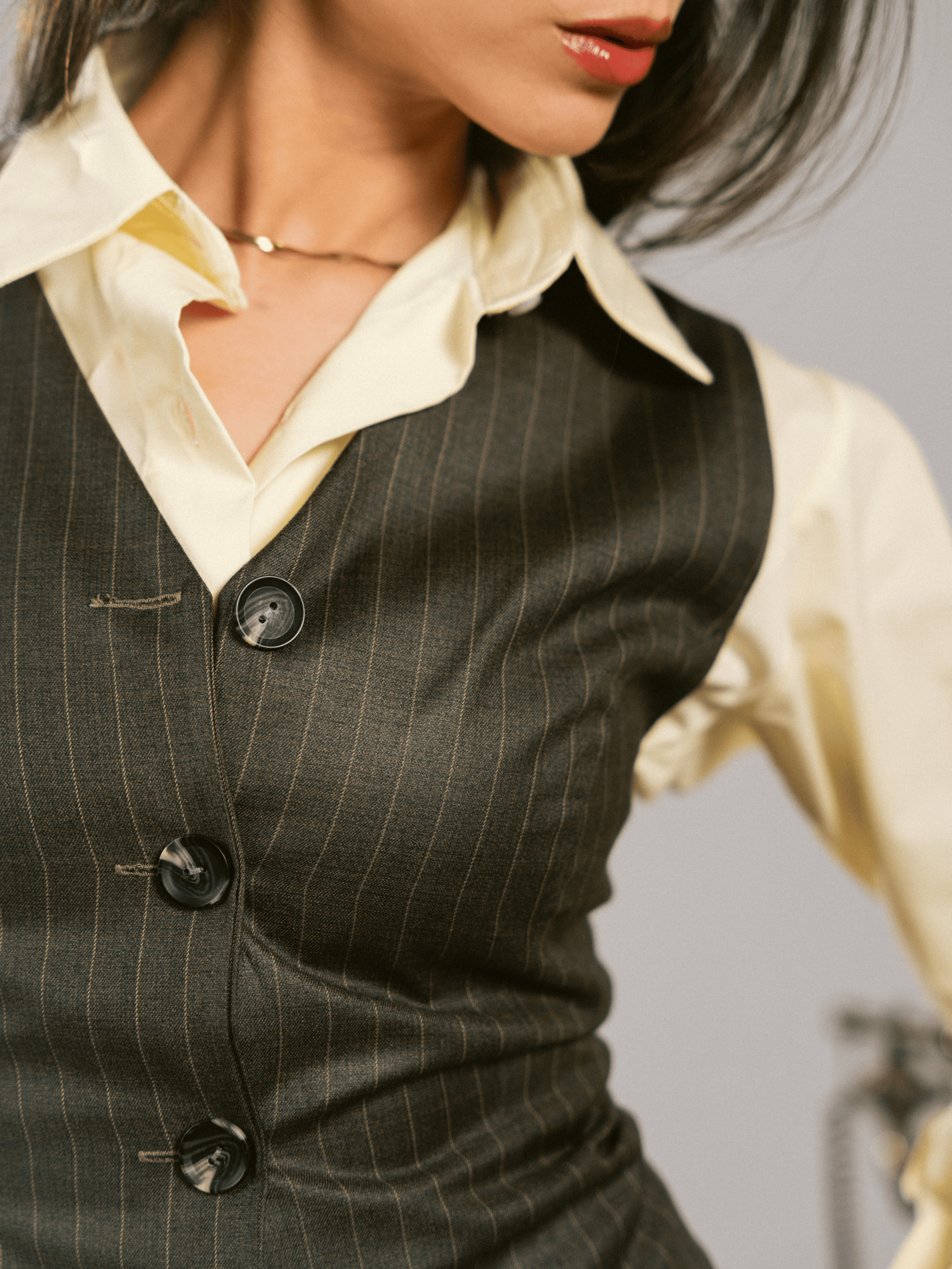 ASH OLIVE STRIPED VEST-PANTS SET