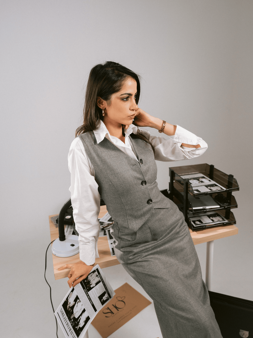 CLASSIC GREY VEST-SKIRT SET