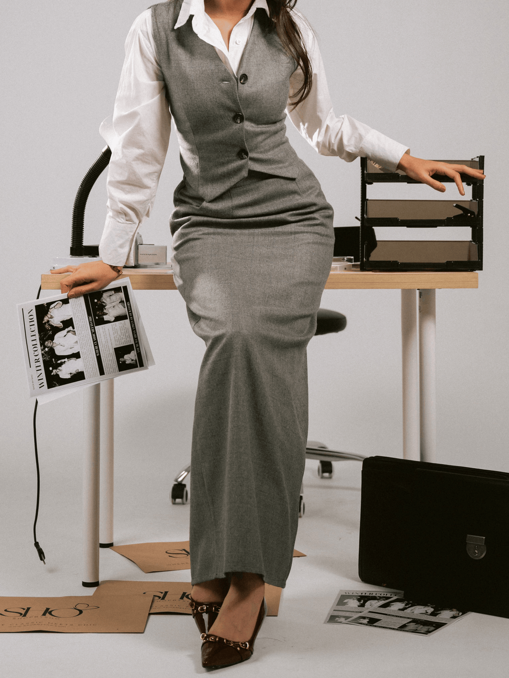 CLASSIC GREY VEST-SKIRT SET